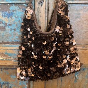 Sequin Embellished Brown Bag